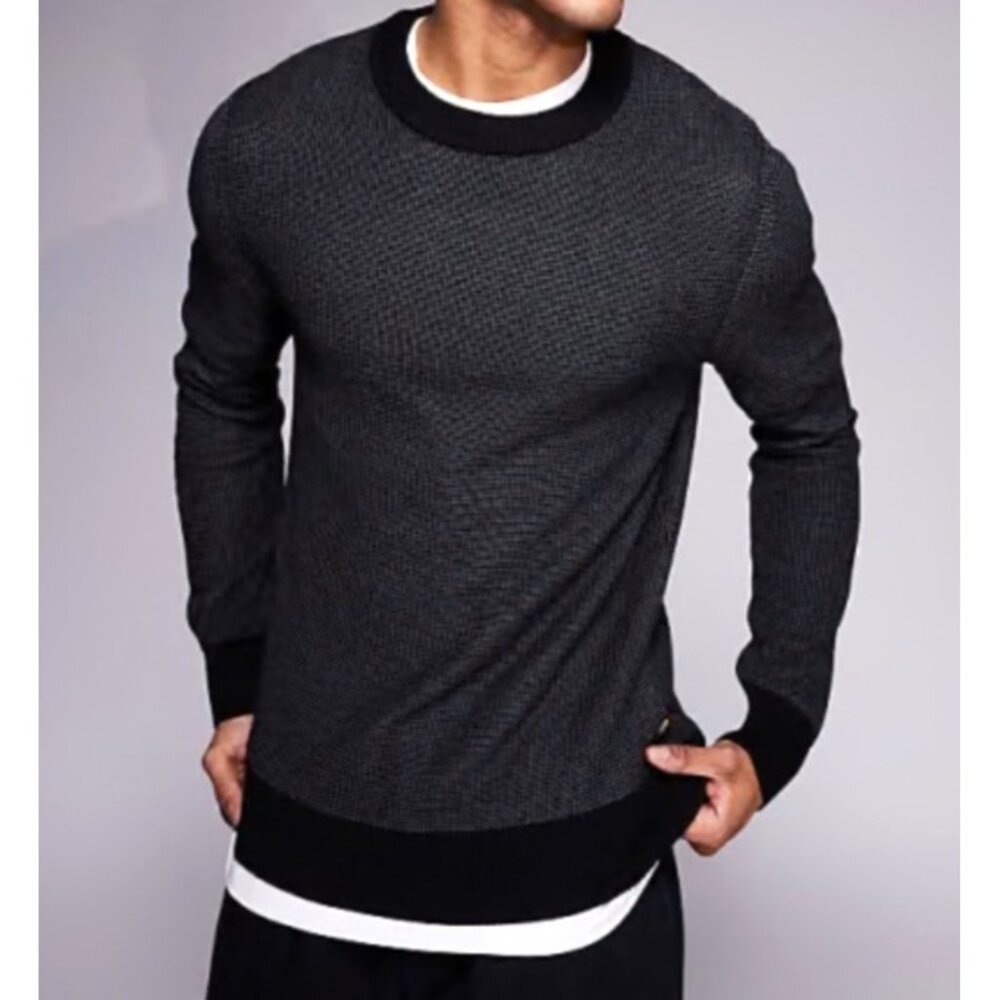 Hugo Boss Men's Size L Black Textured Long-Sleeve Sweater Crew Neck